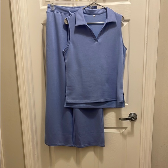 Blue Sleeveless Sweatsuit - Picture 1 of 14